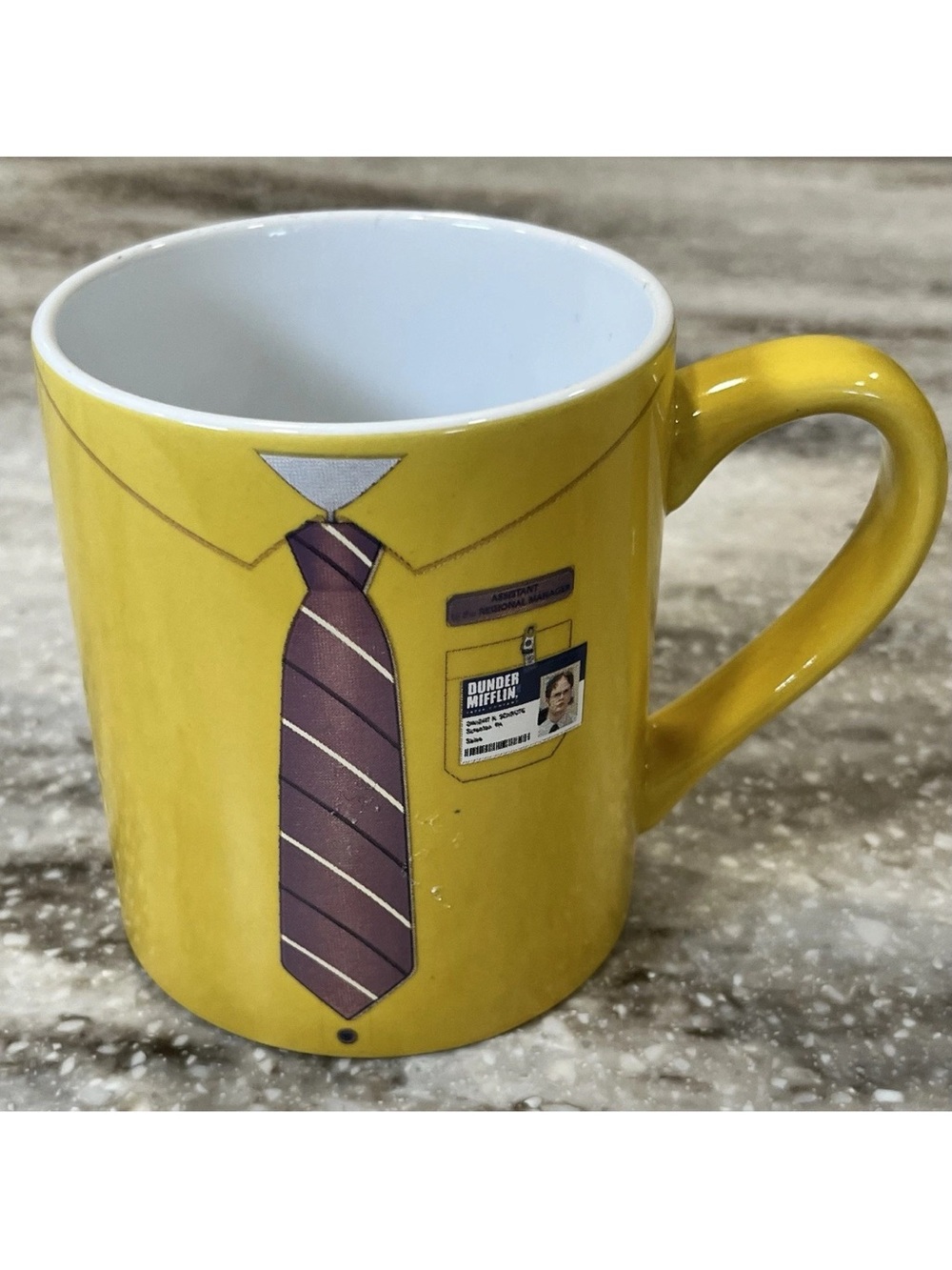 Yellow Ceramic Mug with Tie Graphic - The Office Theme